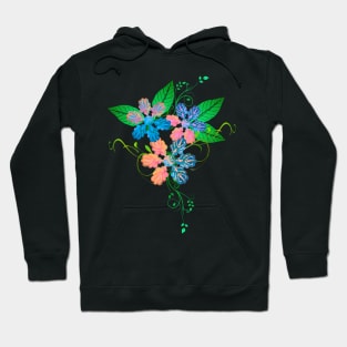 Trippy Blue and Orange Floral Decoration Silhouette Art Hoodie